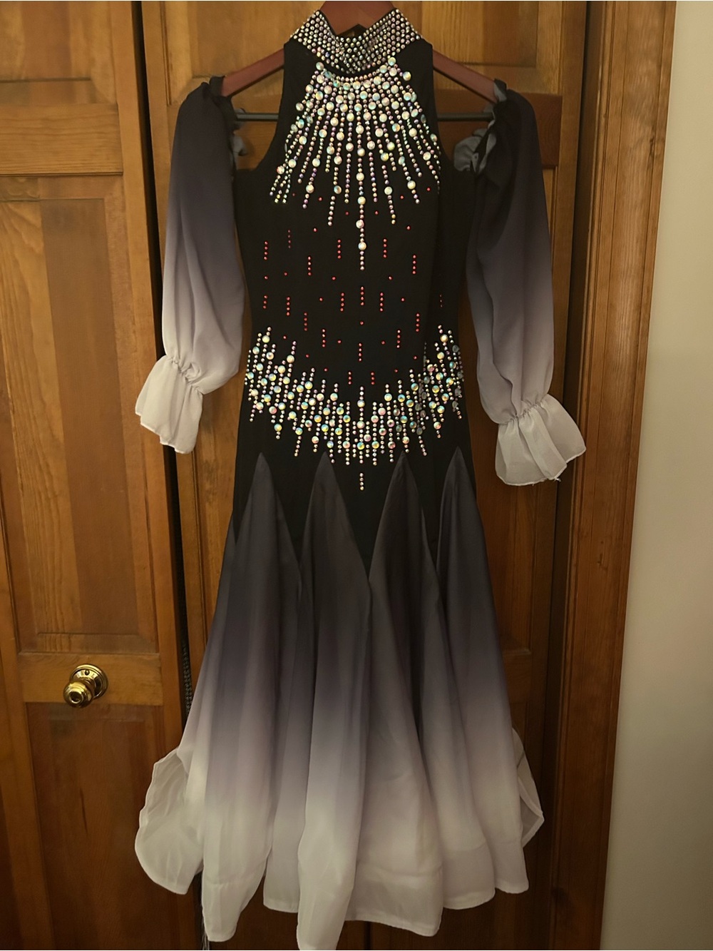 Black Grey White Ombré Bejeweled Women’s Ballroom Dance Ballroom Dancing Dress